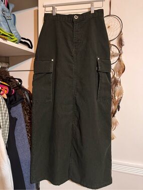SILVER TAB LEVIs Corduroy High-Waist Dark Olive Cargo Maxi Skirt